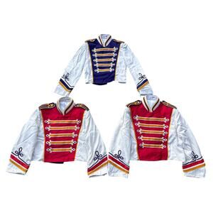 Vtg demoulin 90s Highschool marching band uniform jacket lot (3) red purple gold